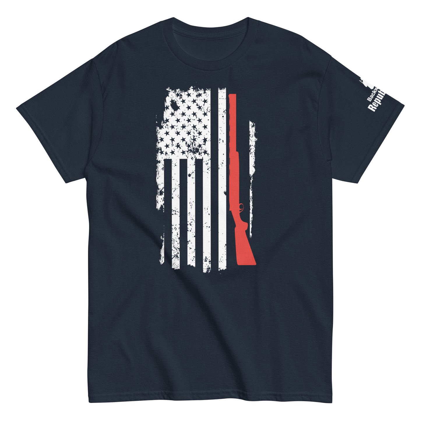 American Flag Rifle Shirt | Patriotic Marksman Tee | Distressed Flag Tee | USA Gun Flag | 2A Shirt | Patriotic Flag Shirt | Grunt Style Tee