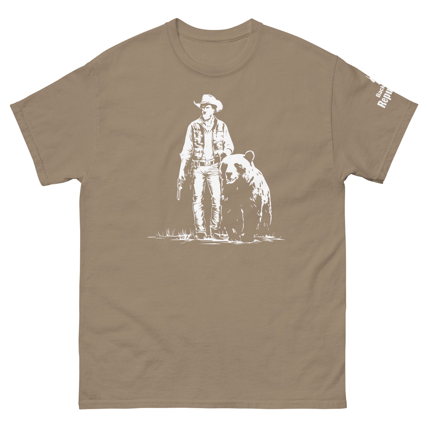 Cowboy and Bear Tee | Funny Hunting Trip Shirt | Wilderness Challenge | Outdoorsman Gift | Bear Hunting Tee | Rustic Cowboy Shirt