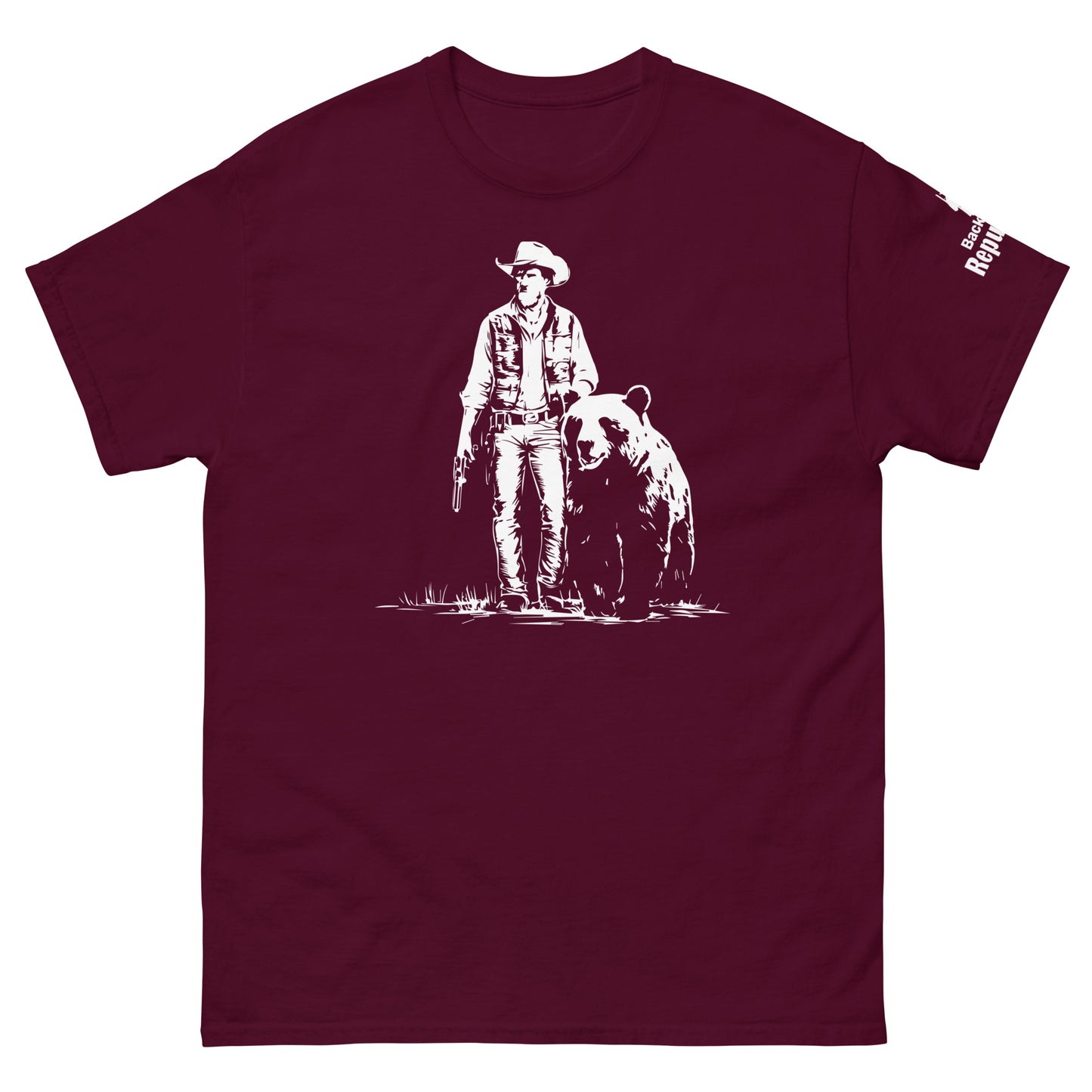 Cowboy and Bear Tee | Funny Hunting Trip Shirt | Wilderness Challenge | Outdoorsman Gift | Bear Hunting Tee | Rustic Cowboy Shirt