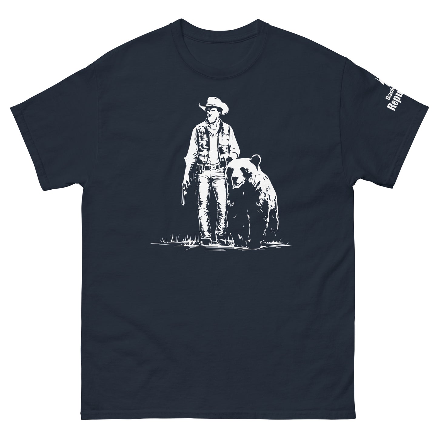 Cowboy and Bear Tee | Funny Hunting Trip Shirt | Wilderness Challenge | Outdoorsman Gift | Bear Hunting Tee | Rustic Cowboy Shirt